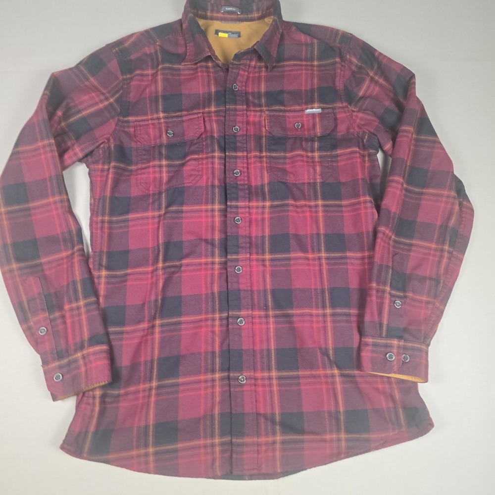 Eddie Bauer Shirt Mens size LT Red Black Plaid Classic Fit Button Front Pockets